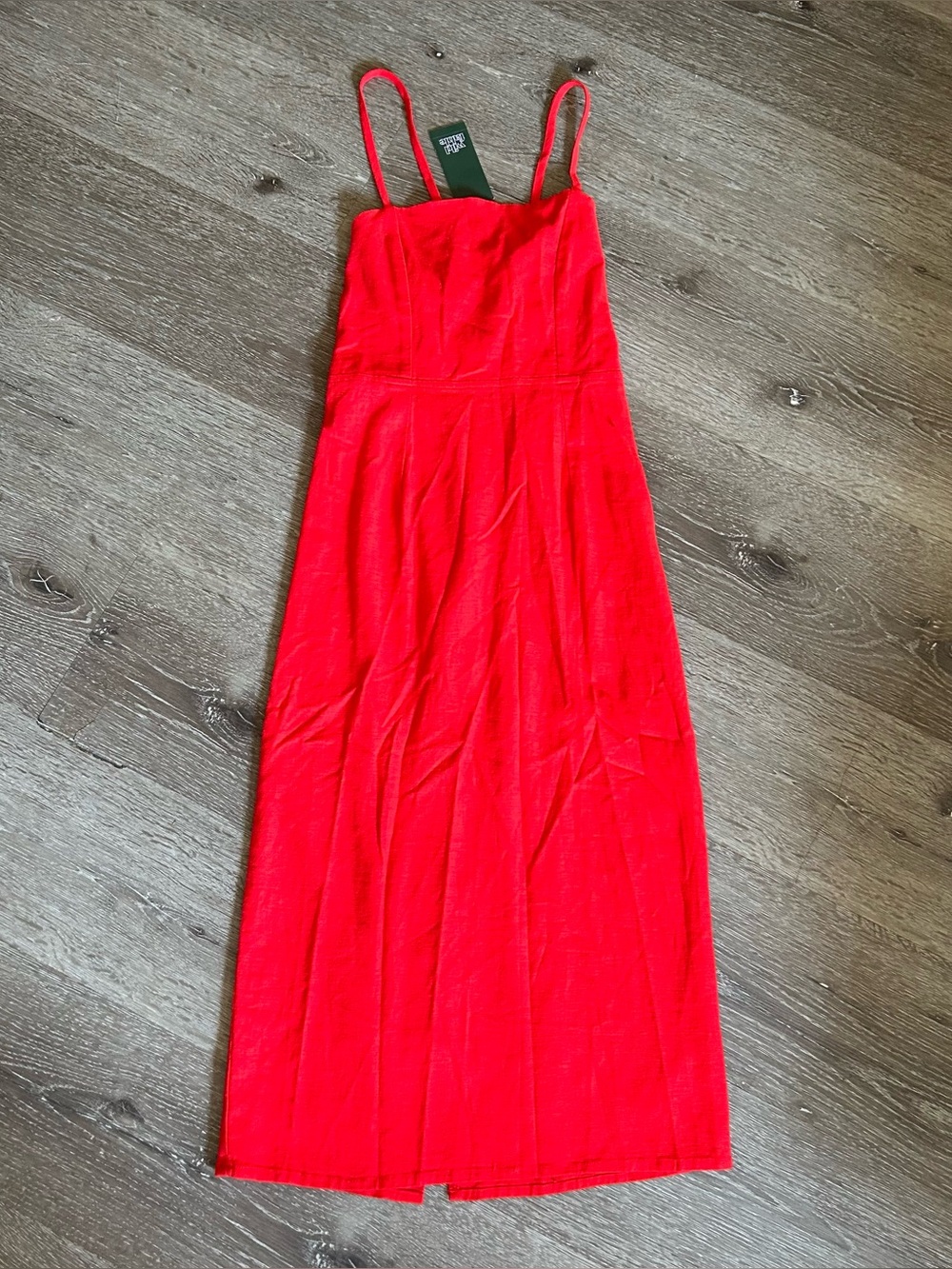 NWT Size 0 Wild Fable Linen Blend Red Lace Up Back Slit Midi Dress